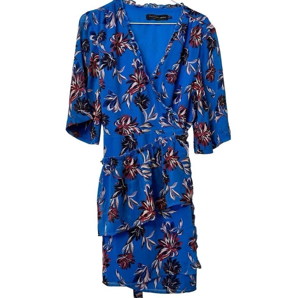 House of Harlow 1960 x Revolve Floral Ruffle Tiered Wrap Dress Blue Size XL